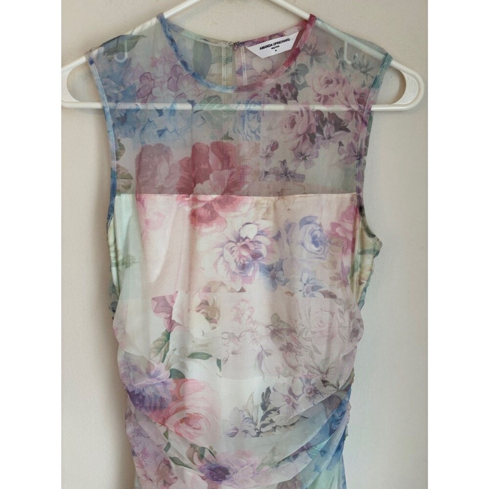 Amanda Uprichard Lyle Sheer Floral Midi rouged pastel Dress Womens MD bridal EUC - Picture 8 of 16